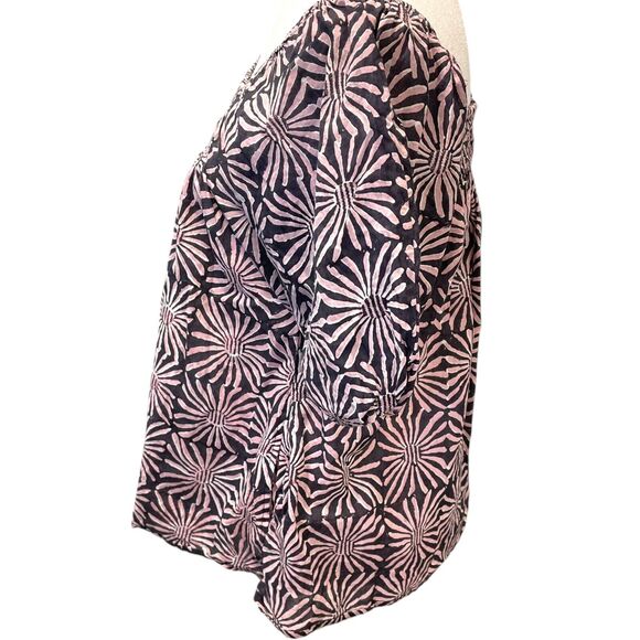 Kerry Cassill Hand Block Printed Tatum Top Peasant Blue Pink Daisy Floral S - Picture 4 of 7